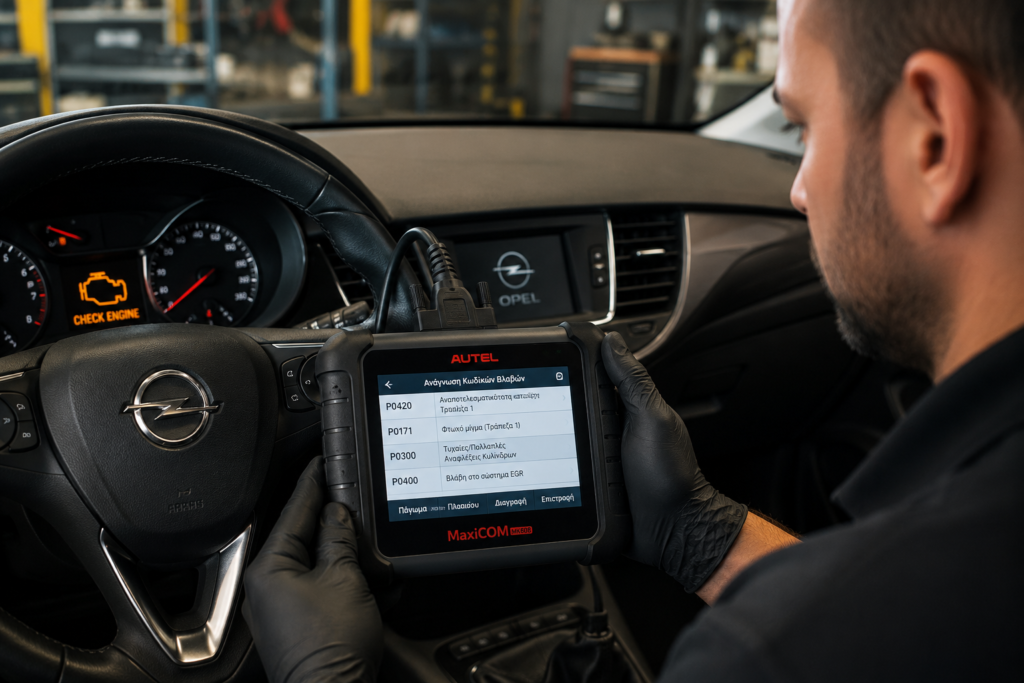 Διάγνωση Check Engine σε Opel με επαγγελματικό διαγνωστικό OBD