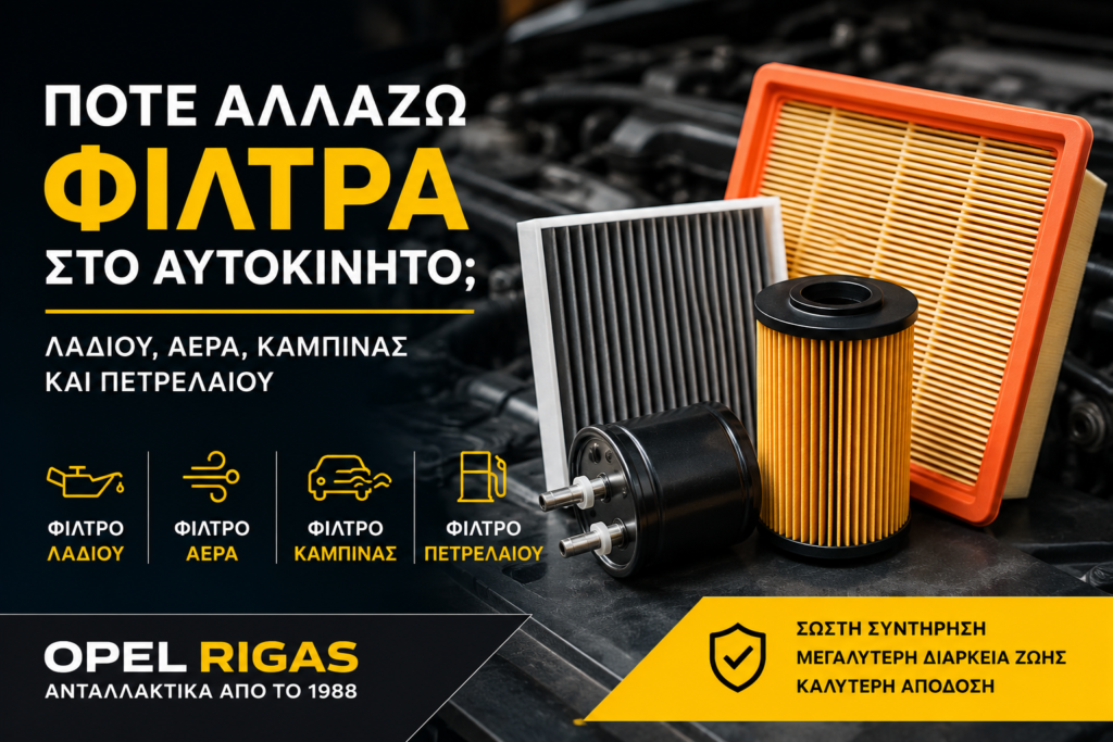 Φίλτρα λαδιού, αέρα, καμπίνας και πετρελαίου αυτοκινήτου